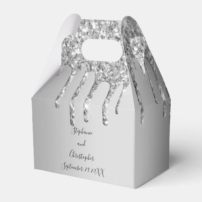 Caja Para Regalos Bodas de Glitter Dripping plateado  (Front Side)