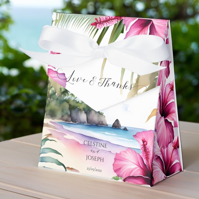 Caja Para Regalos Bodas de playa tropical favorecen la personalizaci (Tropical beach wedding favors personalized favor box tropical island pink hibiscus favor box)