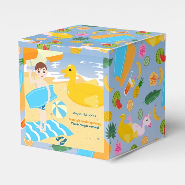 Caja Para Regalos Bodyboard divertida fiesta de cumpleaños de playa (Costado Anverso)