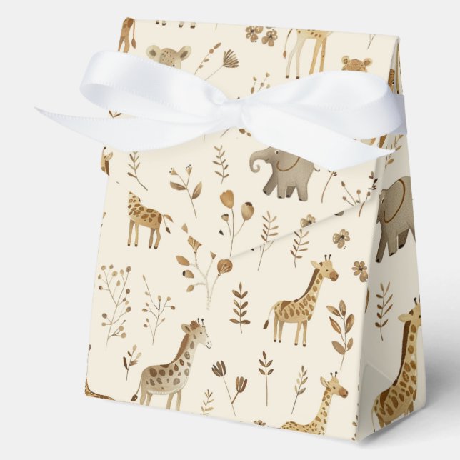 Caja Para Regalos Boho Animales de la jungla beige blanca (Anverso)