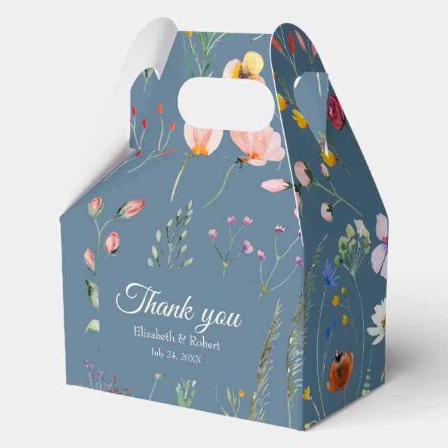 Caja Para Regalos Boho Blue Wildflower Meadow Boda Gracias (Anverso)