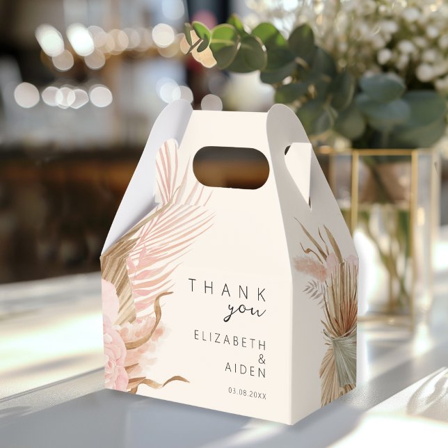 Caja Para Regalos Boho Boda Box Geschenkschachtel (Boho Wedding "Thank you!" Favor Box. Beige, Brown, soft tones, with your names & date.)