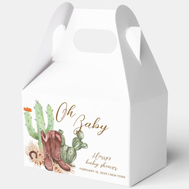 Caja Para Regalos Boho Cactus Cowboy moderno zapata Baby Shower (Reverso )