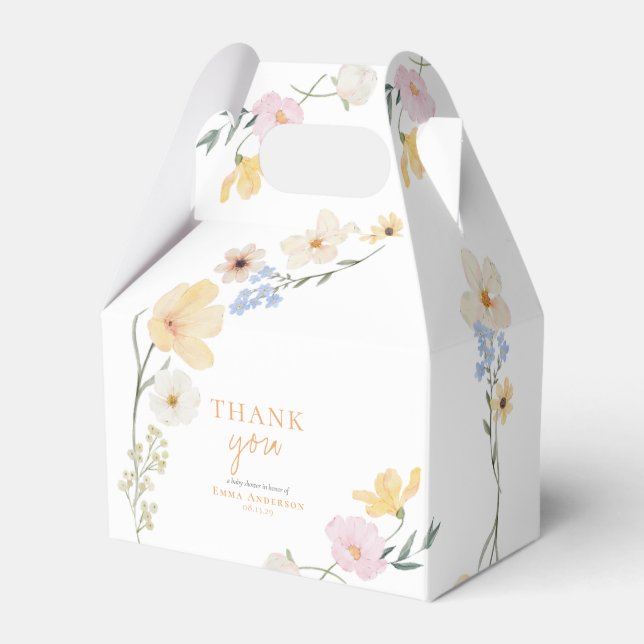 Caja Para Regalos Boho elegante Pastel Wildflowers Baby Shower (Front Side)