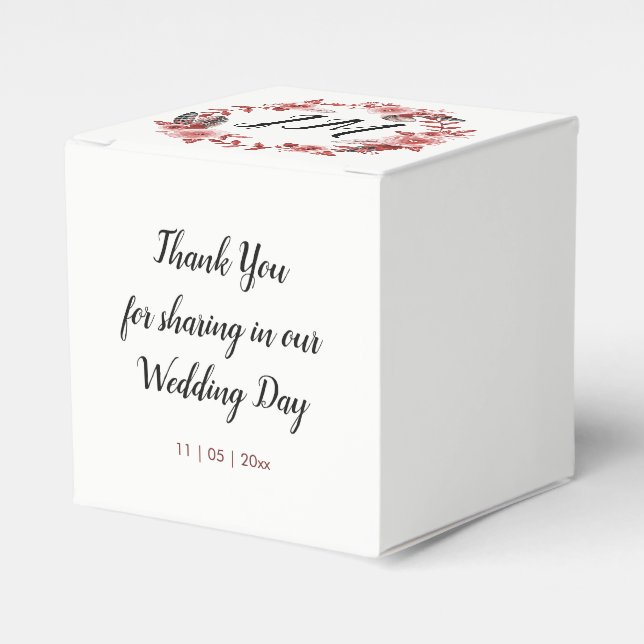 Caja Para Regalos Boho Feather Burgundy Rosa Wreath Monograma (Costado Anverso)