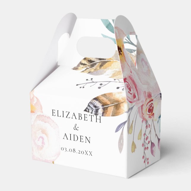 Caja Para Regalos Boho Floral Feathers & Wate Boda (Front Side)