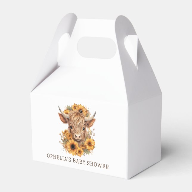 Caja Para Regalos Boho Highland Cow Sunflowers Baby Shower Gracias (Front Side)