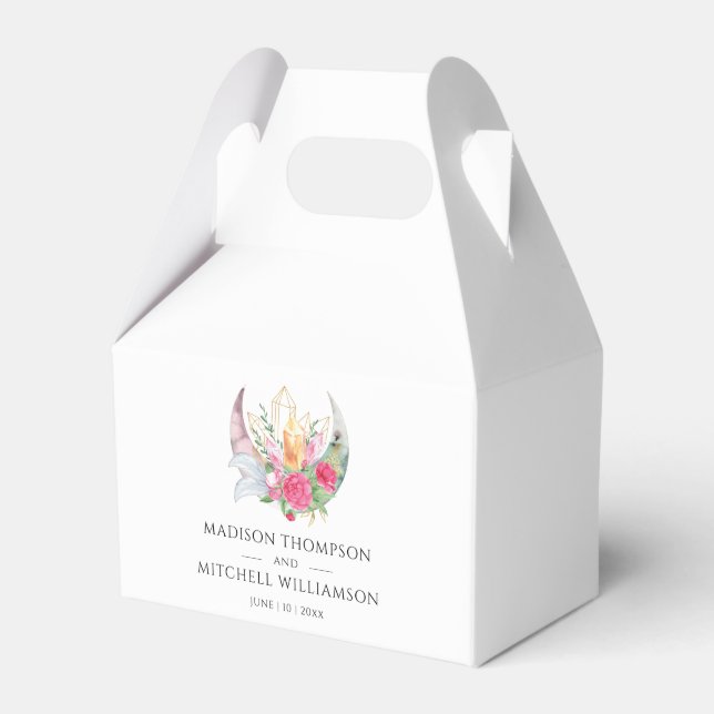 Caja Para Regalos Boho Moon Crystals Feathers Pink Flowers Boda (Front Side)