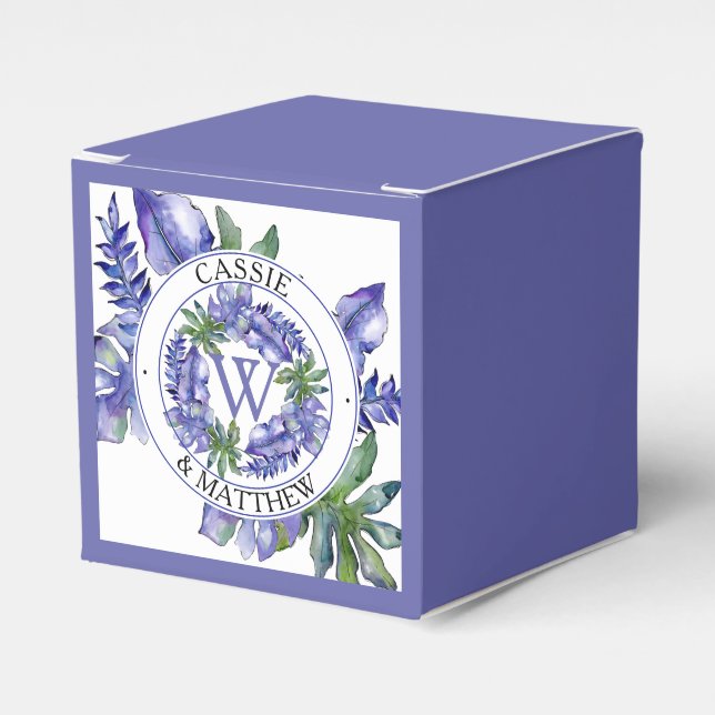 Caja Para Regalos Boho Purple | Boda de hojas tropicales verdes (Costado Anverso)