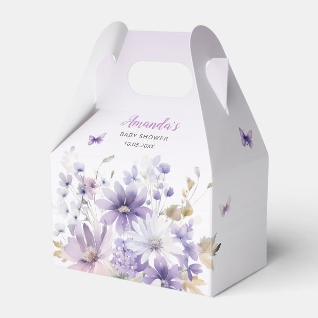 Caja Para Regalos Boho Purple Floral Butterfly Baby Shower Gracias (Front Side)