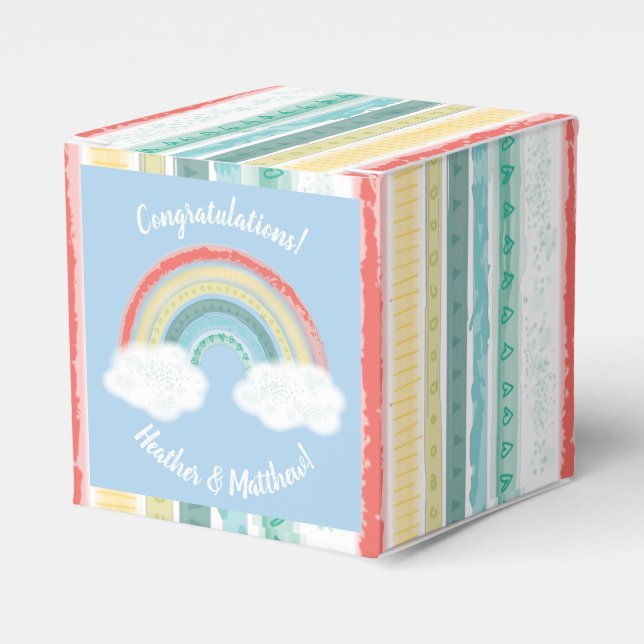 Caja Para Regalos Boho Rainbow Baby Shower Blue Boy (Costado Anverso)