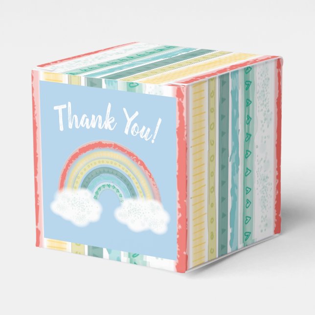 Caja Para Regalos Boho Rainbow Baby Shower Blue Boy (Costado Anverso)