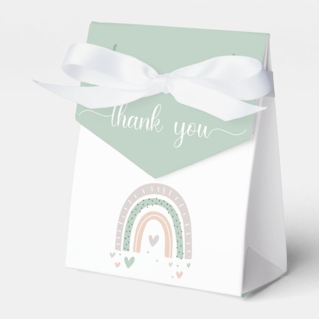 Caja Para Regalos Boho Rainbow Hearts Sage Baby Shower (Front Side)