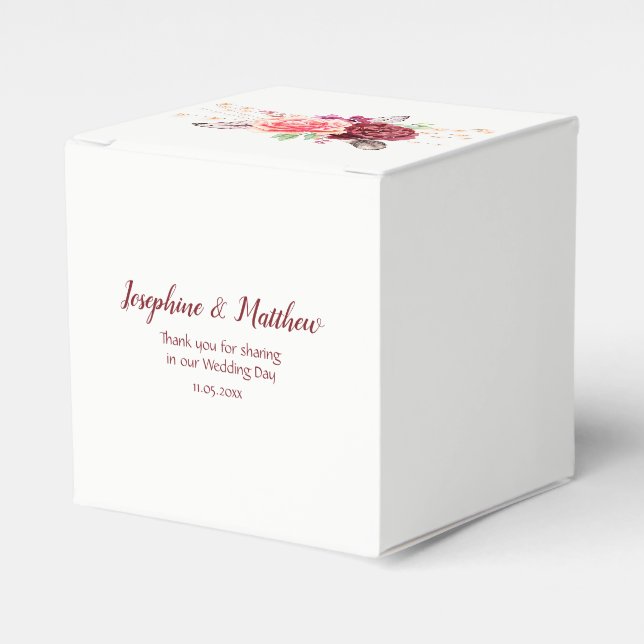 Caja Para Regalos Boho Rosas Feathers Lights Boda (Costado Anverso)