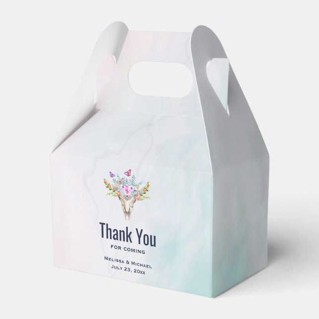 Caja Para Regalos Boho Skull con mariposas y flores gracias (Front Side)