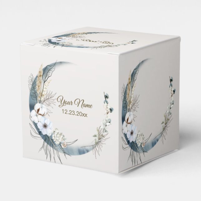 Caja Para Regalos Boho White Orchid Flores Blue Moon Elegant Fiesta (Costado Anverso)