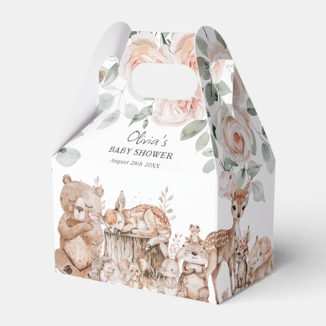 Caja Para Regalos Boho Woodland Animales Género Neutral Baby Shower (Front Side)