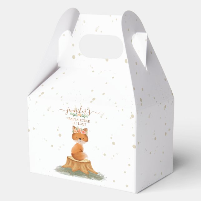 Caja Para Regalos Boho Woodland Fox Baby Shower Floral Script (Anverso)