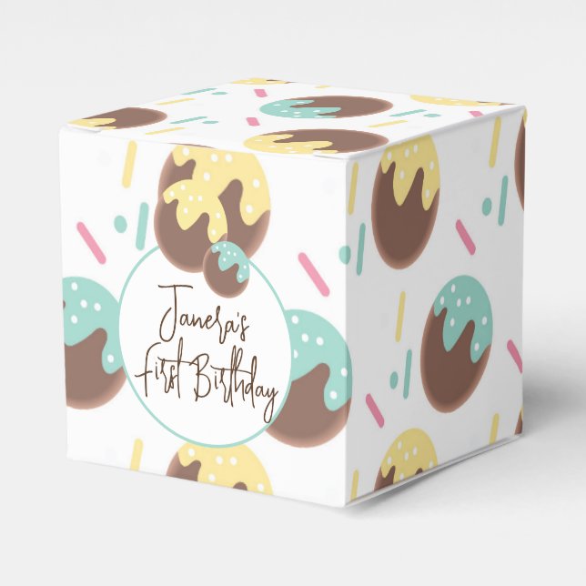 Caja Para Regalos Bolas de Cakepop Lindas para Primer Cumpleaños con (Costado Anverso)