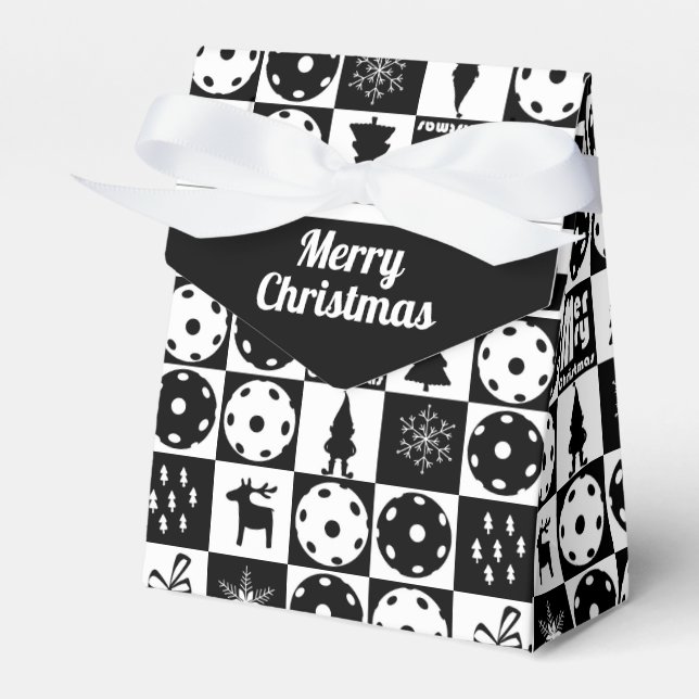 Caja Para Regalos Bolas de pollo Feliz Navidad 🎄 blanco y negro (Front Side)