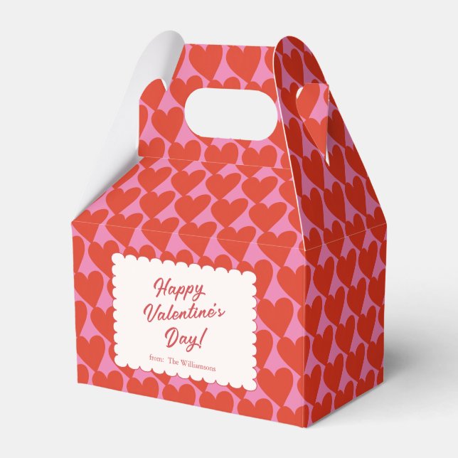 Caja Para Regalos Bold Pink Red Heart Valentines Personalized Name (Front Side)