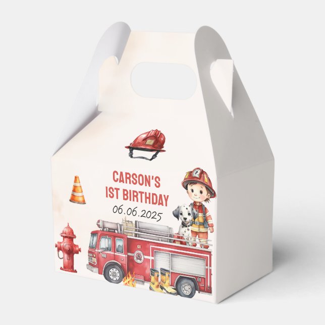 Caja Para Regalos Bombero de camiones Primer cumpleaños (Reverso)