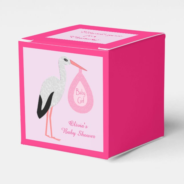 Caja Para Regalos Bonito Bebé Rosa Personalizado Stork Baby Shower (Costado Anverso)