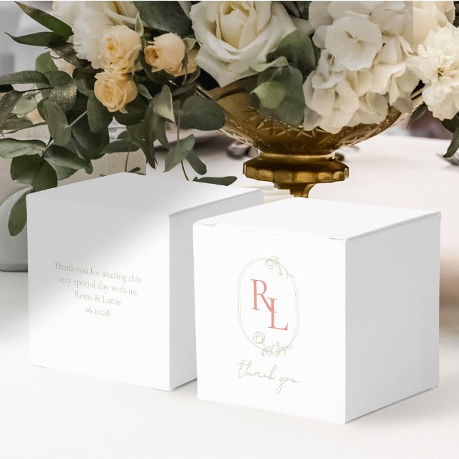Caja Para Regalos Bonito Boda Floral Pareja Monograma Gracias (Subido por el creador)