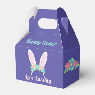 Caja Para Regalos Bonito Conejo de Pascua Morada Oídos Moda Floral