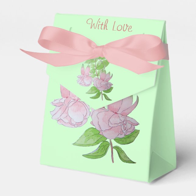 Caja Para Regalos bonito de fondo crema flores rosadas para boda (Front Side)