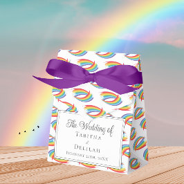 Caja Para Regalos Bonito Patrón arcoiris Boda LGBT Morado Bow