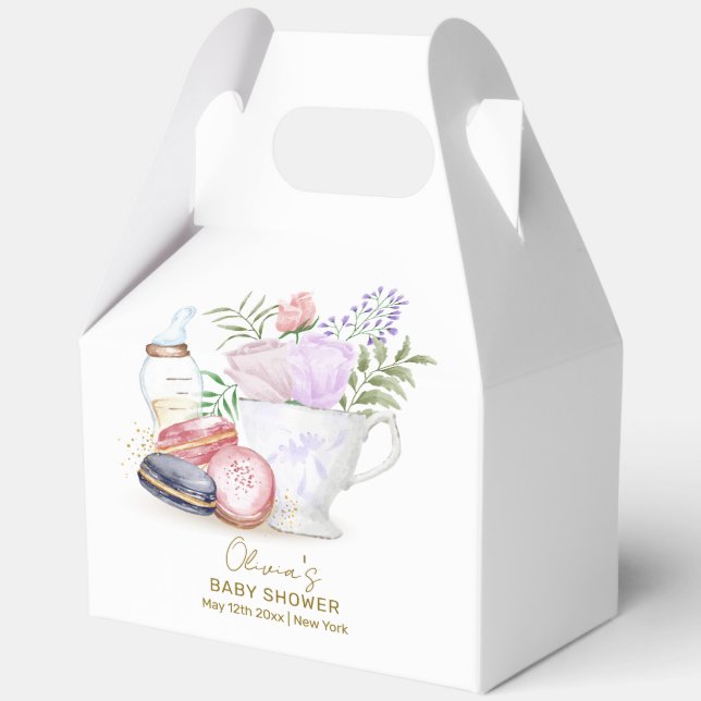 Caja Para Regalos Bonjour Floral Macarons Milk Tea Baby Shower (Reverso )