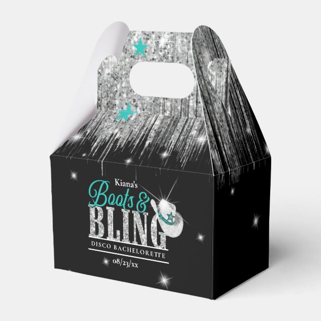 Caja Para Regalos Boots 'n Bling Disco Bachelorette Negro Verde azul (Front Side)