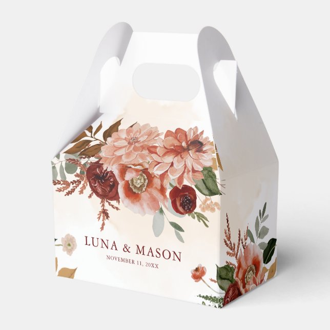 Caja Para Regalos Borgoña bohemia de otoño y floral de terracota (Front Side)