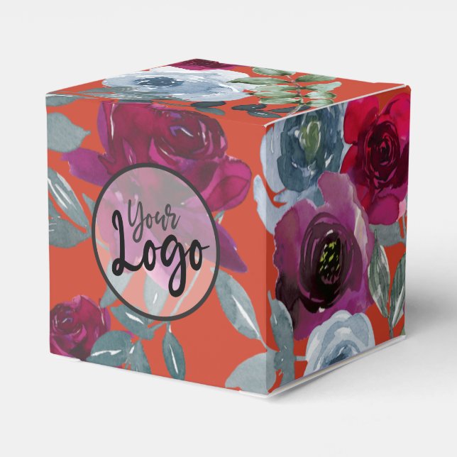 Caja Para Regalos Borgona Verde Salvia Óxido Azul Polvoriento Floral (Reverso Costado)