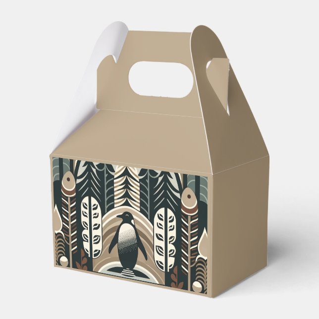 Caja Para Regalos Bosque De Pingüino De Marfil De Mocha Con Árboles  (Front Side)