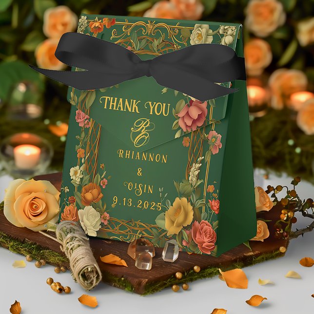 Caja Para Regalos Bosque Encantado Druida Colinas Boda  (Enchanting Green Autumn Florals Druid Hills Favor Boxes )