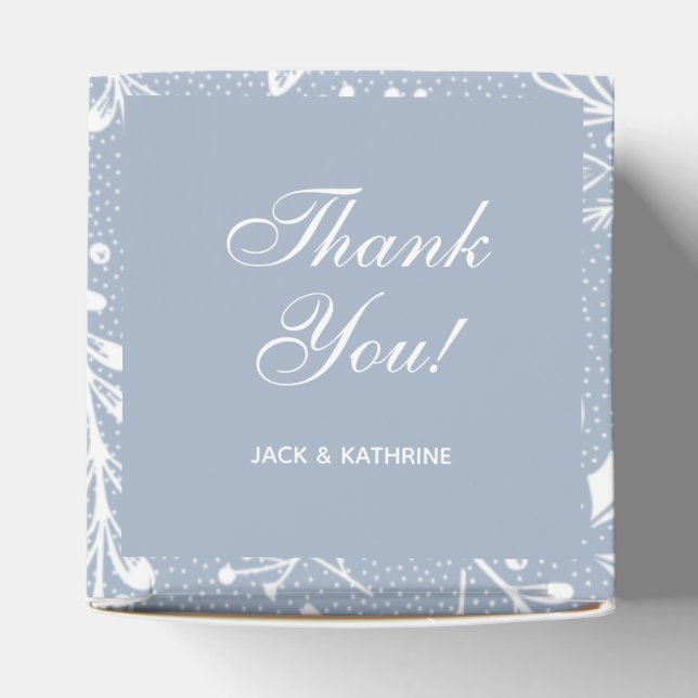 Caja Para Regalos Botánicos blancos Dusty Blue Gracias (Parte superior)