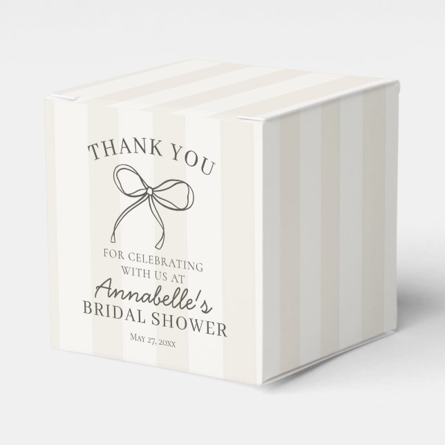 Caja Para Regalos Bow Beige Negro Coquette Bridal Shower Postre (Costado Anverso)