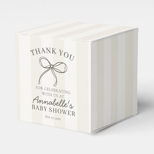 Caja Para Regalos Bow beige negro postre de Baby Shower (Costado Anverso)