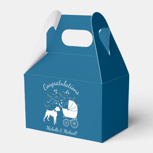 Caja Para Regalos Boxer Dog Baby Shower Puppy Blue Boy (Front Side)