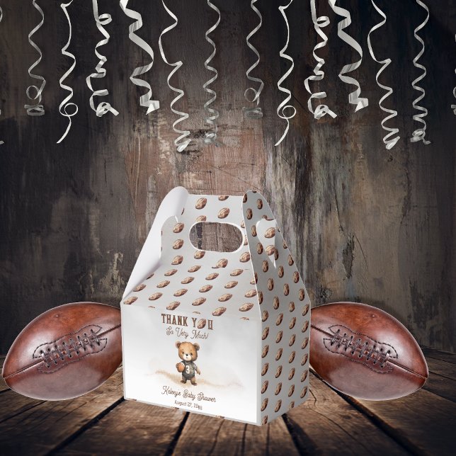 Caja Para Regalos Boy Bearly Wait American Football Baby Shower (Teddy Bear Boy American Football Baby Shower Favor Boxes - Bearly Wait Collection)