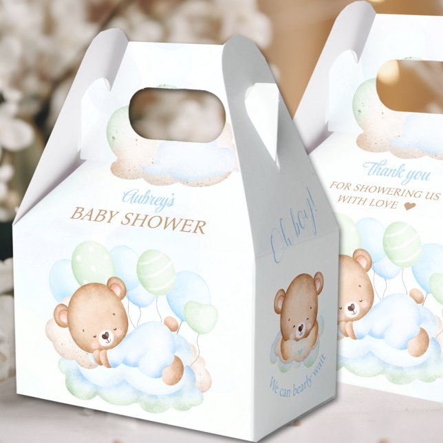 Caja Para Regalos Boy Blue Green Bear Baby Shower Favor Box (Boy Blue Green Bear Favor Box - You can choose from 3 sizes by clicking on the STYLE dropbox.)