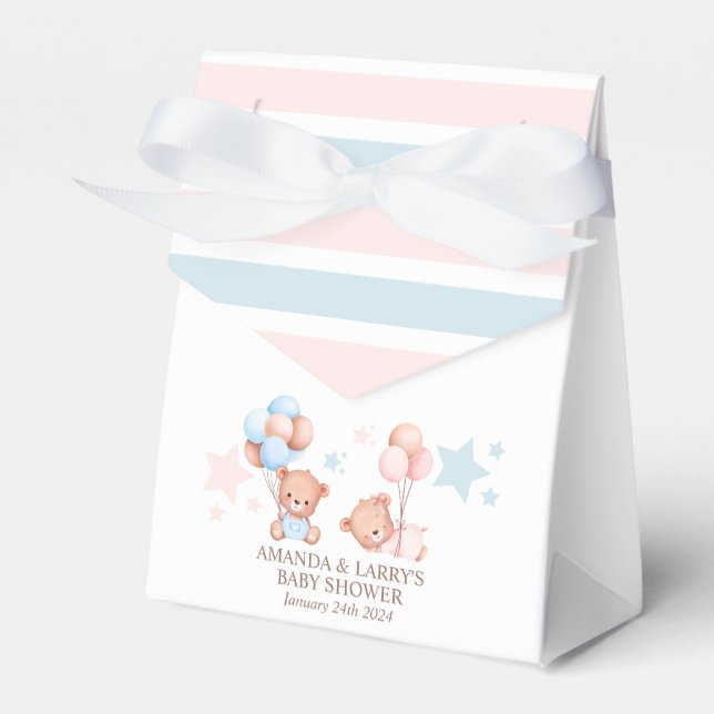 Caja Para Regalos Boy Chica Twins Teddy Bear Baby Shower (Front Side)
