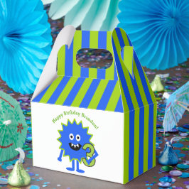 Caja Para Regalos Boy Monster 3 cumpleaños franjas verdes azules