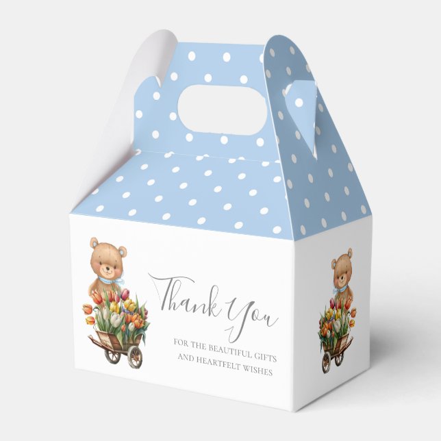 Caja Para Regalos Boy Teddy Bear Baby Shower Floral Rustic Blue (Front Side)