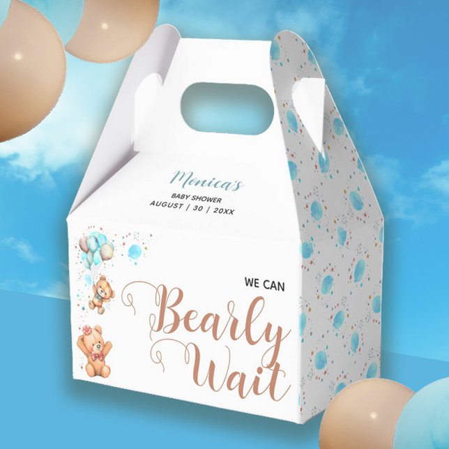 Caja Para Regalos Boy Teddy Bear Podemos Esperar A Baby Shower (Boy Teddy Bear We Can Bearly Wait Baby Shower Favor Box)