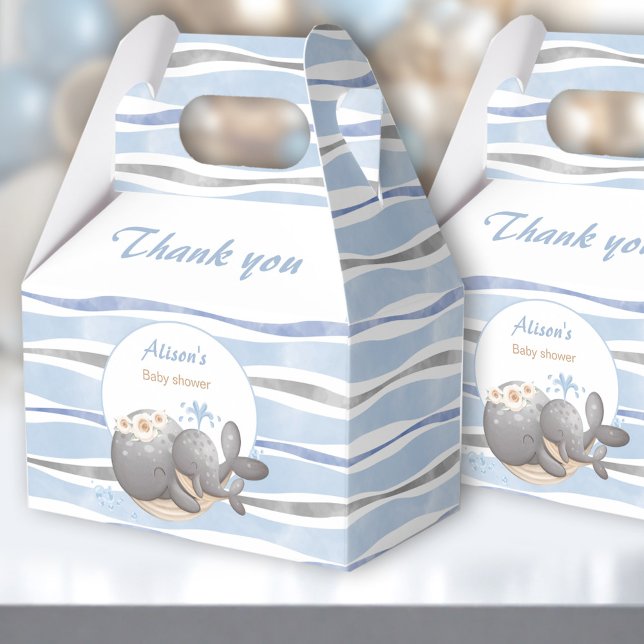 Caja Para Regalos Boy Whale Blue Summer Beach Boy Baby Shower (Boy Whale Blue Summer Beach Boy Baby Shower Favor Boxes)