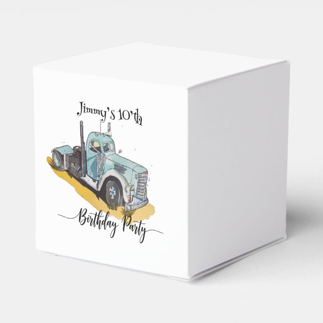 Caja Para Regalos Boys Birthday Party Blue Semi Truck (Reverso Costado)