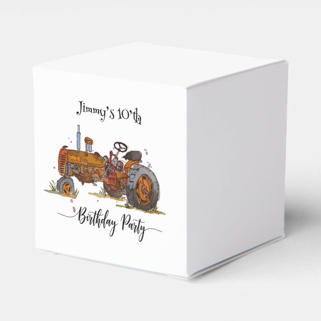 Caja Para Regalos Boys birthday party with antique tractor design (Reverso Costado)